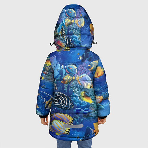 Зимняя куртка для девочки Коралловые рыбки / 3D-Черный – фото 4