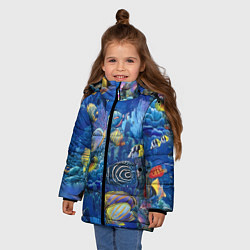 Куртка зимняя для девочки Коралловые рыбки, цвет: 3D-черный — фото 2