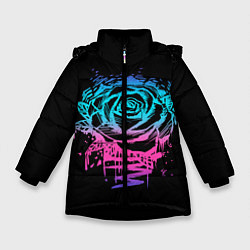 Куртка зимняя для девочки Неоновая Роза Neon Rose, цвет: 3D-черный