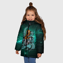 Куртка зимняя для девочки Осьминог напал на водолаза, цвет: 3D-черный — фото 2