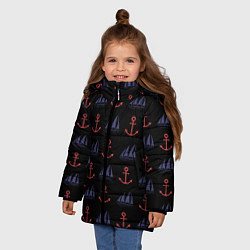 Куртка зимняя для девочки Корабли и якоря, цвет: 3D-светло-серый — фото 2