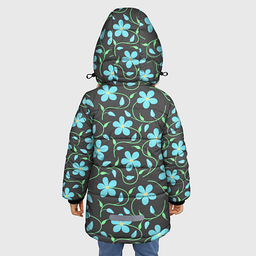 Зимняя куртка для девочки Цветочный узор на темном фоне / 3D-Черный – фото 4