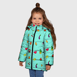 Куртка зимняя для девочки Смайлики - Эмодзи, цвет: 3D-черный — фото 2