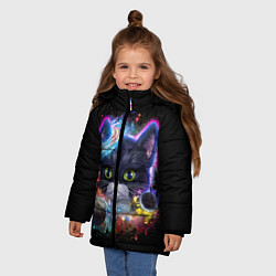Куртка зимняя для девочки Космический котик и планеты, цвет: 3D-черный — фото 2