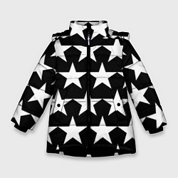 Куртка зимняя для девочки Белые звёзды на чёрном фоне 2, цвет: 3D-черный