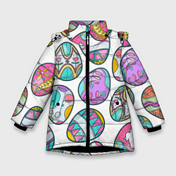 Куртка зимняя для девочки Пасхальные яйца, цвет: 3D-черный