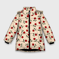 Куртка зимняя для девочки Прованс из роз, цвет: 3D-черный