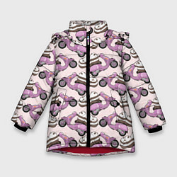 Куртка зимняя для девочки Медведи на мопеде, цвет: 3D-красный