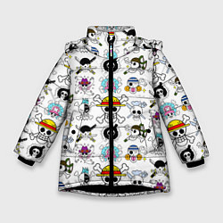 Куртка зимняя для девочки Веселые Роджеры пиратов Соломенной Шляпы, цвет: 3D-черный