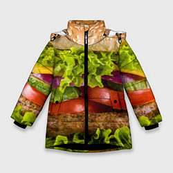 Куртка зимняя для девочки Бургер, цвет: 3D-черный