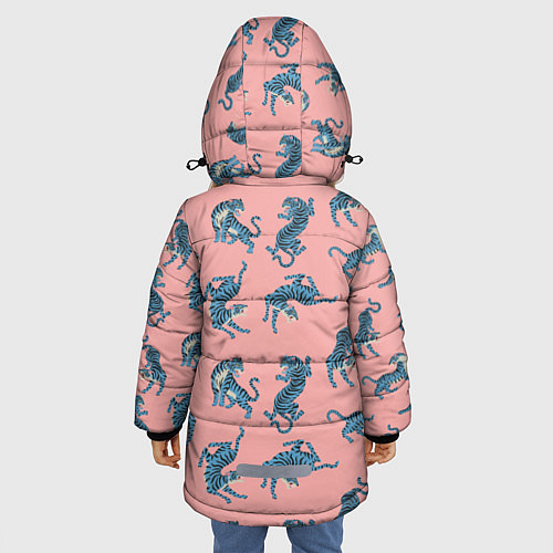 Зимняя куртка для девочки Много синих тигров Символ года / 3D-Светло-серый – фото 4