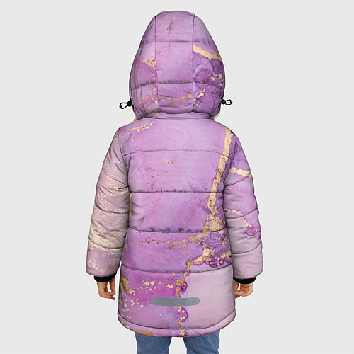 Зимняя куртка для девочки Сиреневые разводы краски / 3D-Черный – фото 4