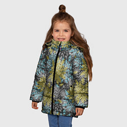Куртка зимняя для девочки Черно оливковый цветочный, цвет: 3D-черный — фото 2