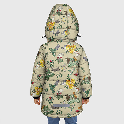 Зимняя куртка для девочки Зайчики с Цветочками / 3D-Черный – фото 4