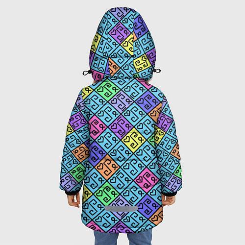 Зимняя куртка для девочки Неоновый яркий абстрактный узо / 3D-Черный – фото 4