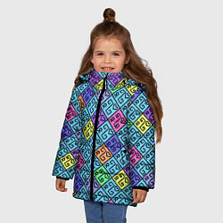Куртка зимняя для девочки Неоновый яркий абстрактный узо, цвет: 3D-черный — фото 2