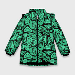 Куртка зимняя для девочки Зеленый абстрактный узор, цвет: 3D-черный