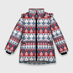 Зимняя куртка для девочки Этнический красно-синий узор