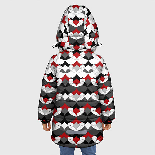 Зимняя куртка для девочки Абстрактный красно-серый узор / 3D-Красный – фото 4