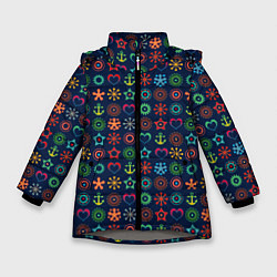 Куртка зимняя для девочки Морской разноцветный узор, цвет: 3D-светло-серый