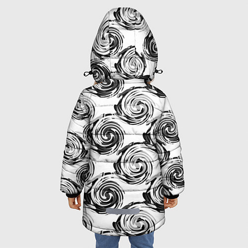 Зимняя куртка для девочки Черно-белый абстрактный узор / 3D-Черный – фото 4