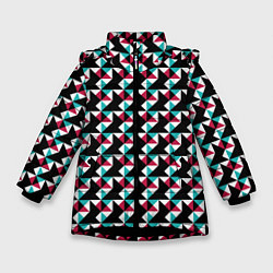Куртка зимняя для девочки Красно-черный абстрактный узор, цвет: 3D-черный