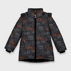 Куртка зимняя для девочки Серо-коричневый цветочный узор, цвет: 3D-черный