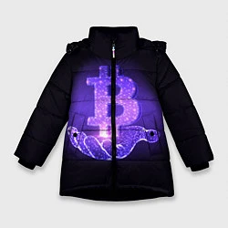 Куртка зимняя для девочки BITCOIN IN HAND БИТКОИН, цвет: 3D-черный
