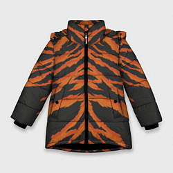 Куртка зимняя для девочки Шкура тигра оранжевая, цвет: 3D-черный