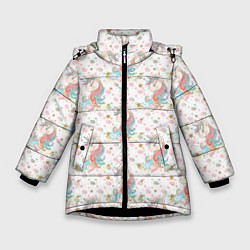 Куртка зимняя для девочки Единороги паттерном, цвет: 3D-черный