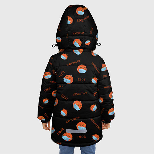 Зимняя куртка для девочки Halloween 2021 , тыква в маске и коронавирус на че / 3D-Черный – фото 4