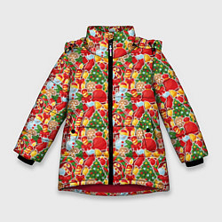 Куртка зимняя для девочки Merry Christmas символика, цвет: 3D-красный