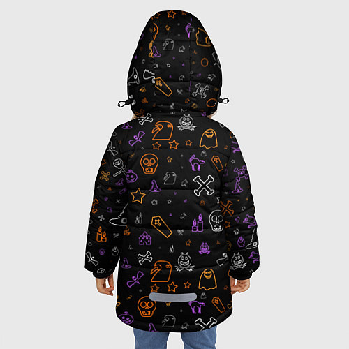 Зимняя куртка для девочки ХЕЛЛОУИН ПАТТЕРН НЕОН HALLOWEEN NEON / 3D-Черный – фото 4
