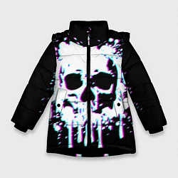 Куртка зимняя для девочки Мерцающий череп, цвет: 3D-черный
