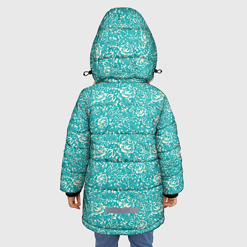 Зимняя куртка для девочки Хохломские узоры Бирюза / 3D-Черный – фото 4
