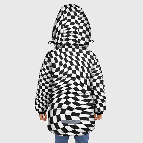 Зимняя куртка для девочки Черно-белая клетка Black and white squares / 3D-Черный – фото 4