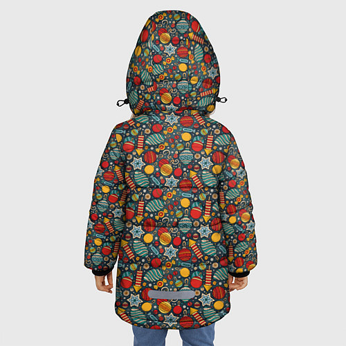 Зимняя куртка для девочки Новогодняя Праздничная Символика / 3D-Черный – фото 4