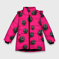 Куртка зимняя для девочки Игра в кальмара TКК, цвет: 3D-черный