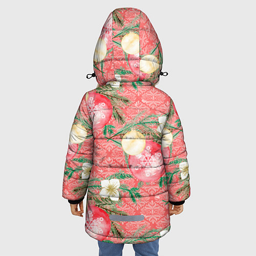 Зимняя куртка для девочки Новогодние красные шары / 3D-Черный – фото 4