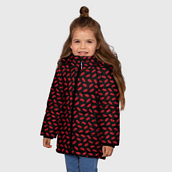 Куртка зимняя для девочки Принт с поцелуями,алые губы, цвет: 3D-светло-серый — фото 2