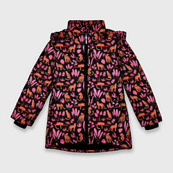 Куртка зимняя для девочки ГЕПАРД В ЛИСТВЕ, цвет: 3D-черный