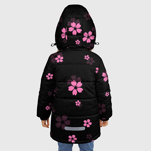 Зимняя куртка для девочки САКУРА ВИШНЯ ЛЕПЕСТКИ / 3D-Черный – фото 4