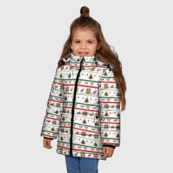 Куртка зимняя для девочки Узор новогодний Бело-красно-зеленый, цвет: 3D-красный — фото 2