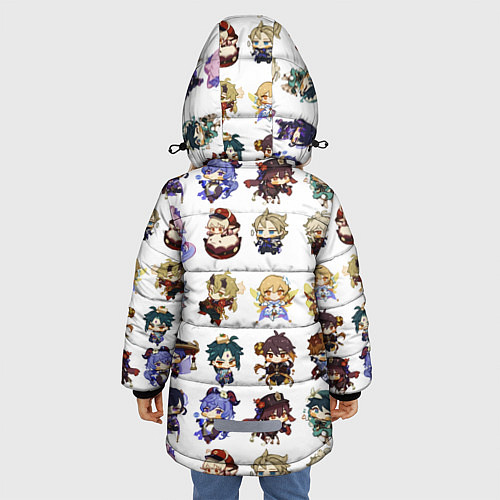 Зимняя куртка для девочки Все герои Геншин Импакта чиби паттерн / 3D-Черный – фото 4