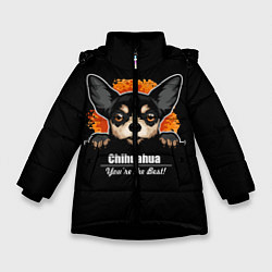 Куртка зимняя для девочки Чихуахуа Chihuahua, цвет: 3D-черный