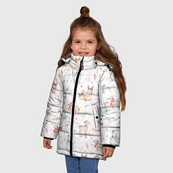 Куртка зимняя для девочки Паттерн с оленями и медведями, цвет: 3D-черный — фото 2