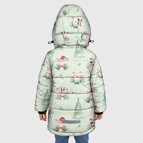 Зимняя куртка для девочки Олени, медведи и еноты / 3D-Черный – фото 4