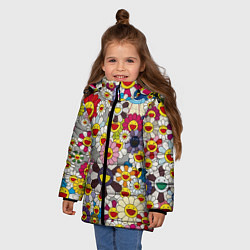 Куртка зимняя для девочки Flower Superflat, Такаши Мураками, цвет: 3D-черный — фото 2