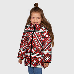 Куртка зимняя для девочки Русский узор, геометрическая вышивка, цвет: 3D-светло-серый — фото 2