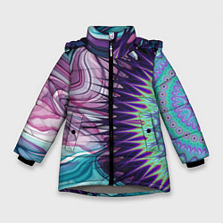 Куртка зимняя для девочки Психоделика Мандала Волны, цвет: 3D-светло-серый
